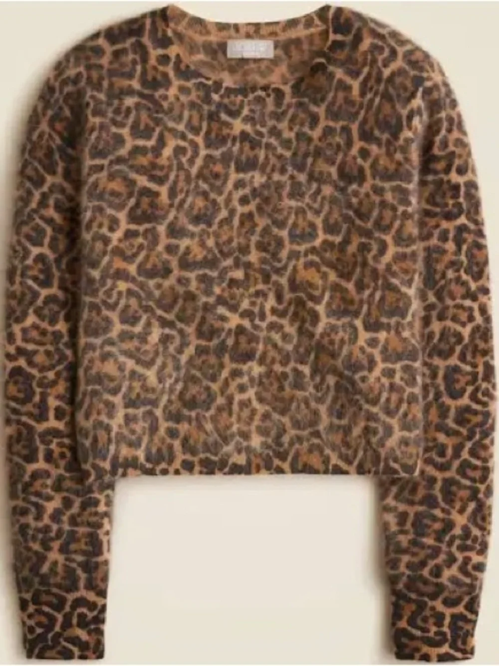 J Crew Brushed Cashmere Shrunken Crewneck Sweater In Leopard Print Medium